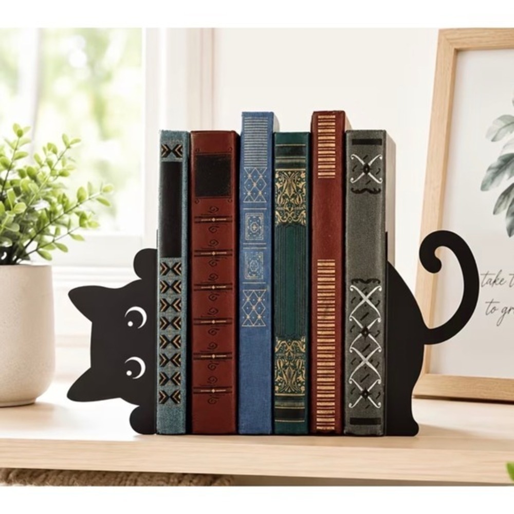 Black Cat Metal Bookends Peeking Cat Silhouette New